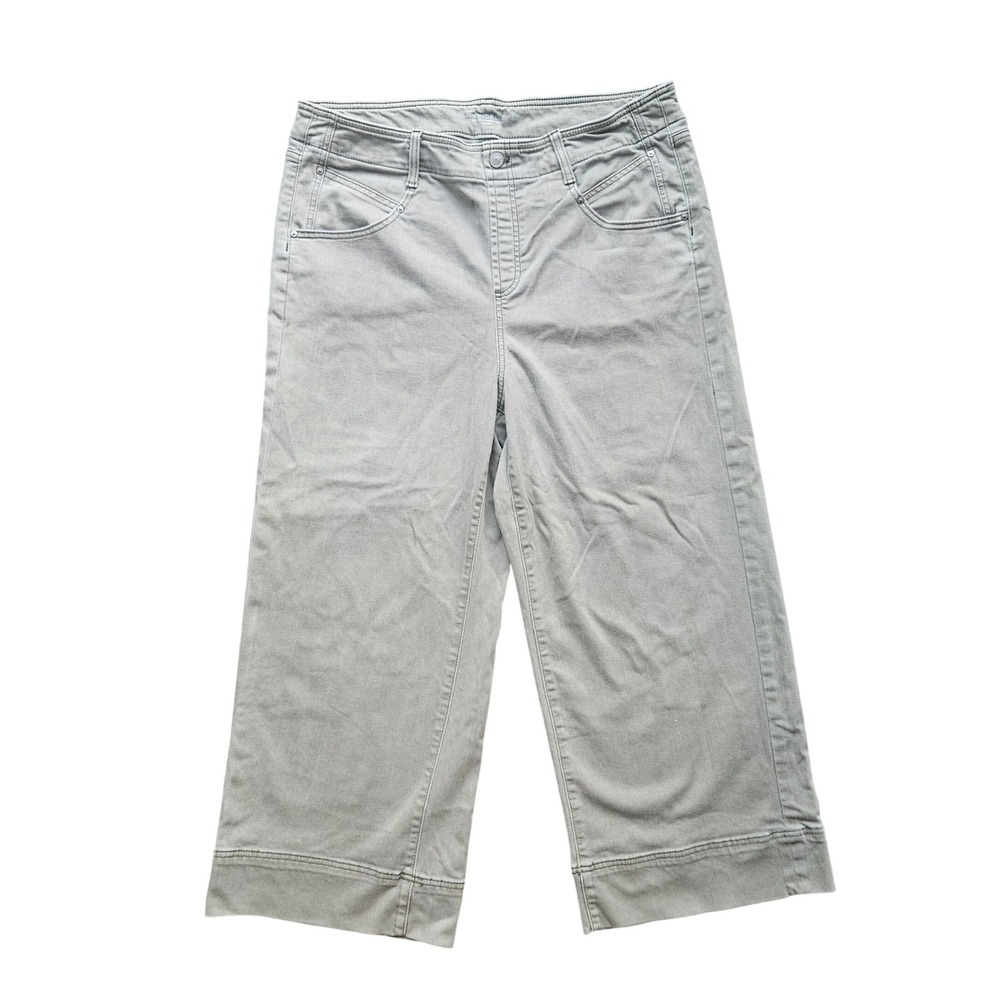 Chicos Size 3 US 16 Pull On Wide Leg Crop Pants Khaki Sage Green Stretch Cotton